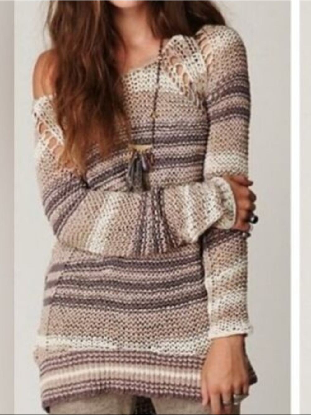 Free People Desert Moon Striped Open-Knit Sweater
